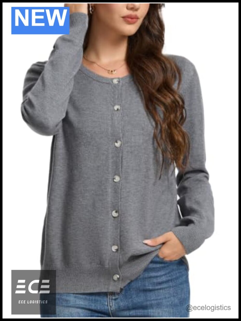 Women's Button Down Cardigan Soft Knit Crew Neck Long Sleeve Fall Sweater